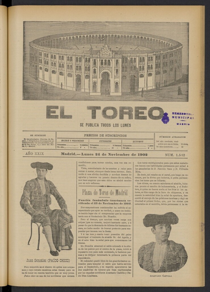 Miniatura de El Toreo: suplemento a "La Correspondencia Teatral" del 24 de noviembre de 1902, nº 1582
