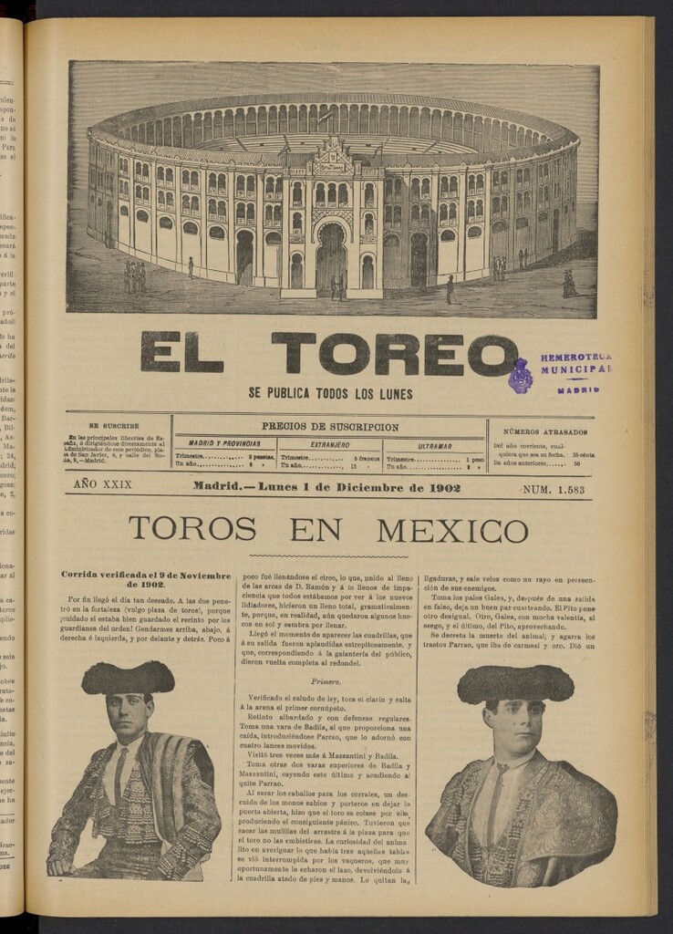 Miniatura de El Toreo: suplemento a "La Correspondencia Teatral" del 1 de diciembre de 1902, nº 1583