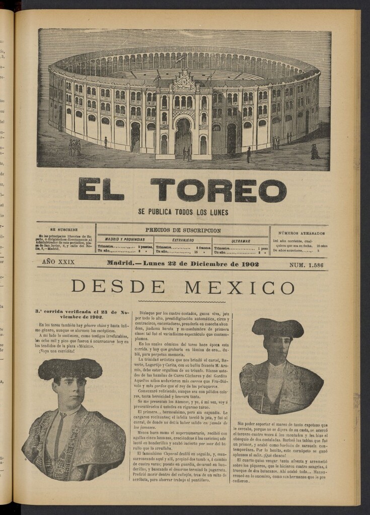 Miniatura de El Toreo: suplemento a "La Correspondencia Teatral" del 22 de diciembre de 1902, nº 1586