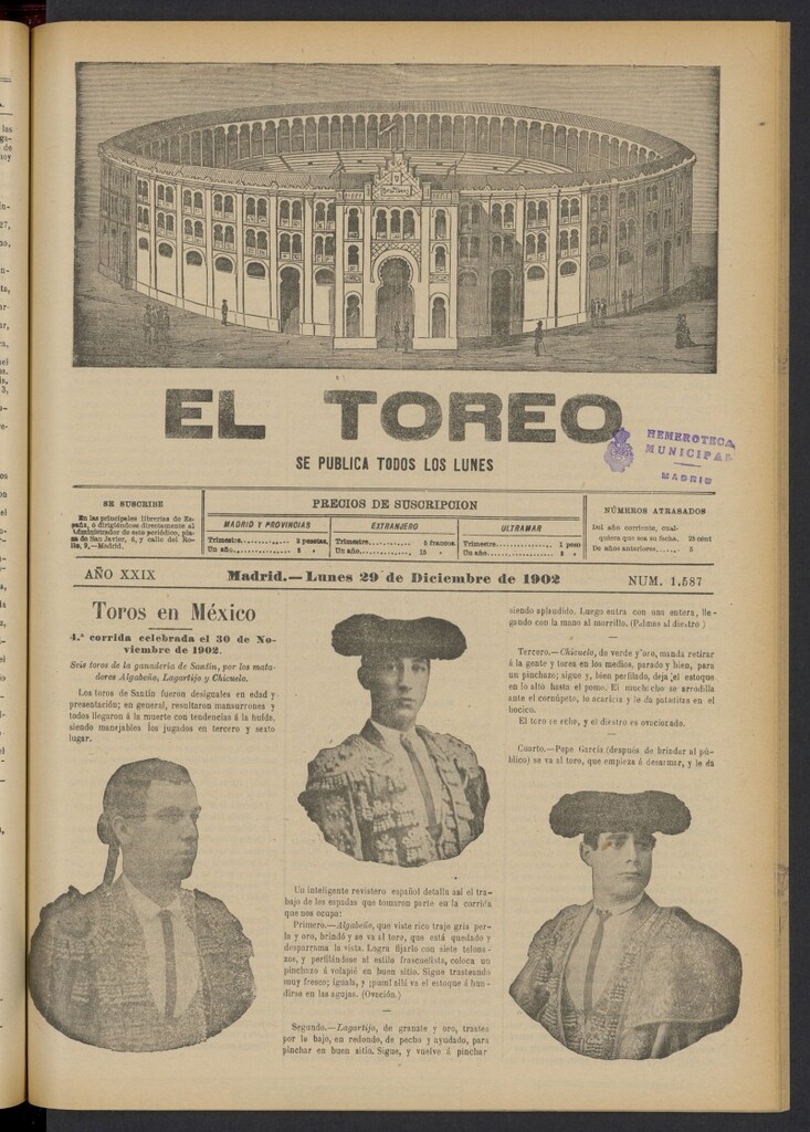 Miniatura de El Toreo: suplemento a "La Correspondencia Teatral" del 29 de diciembre de 1902, nº 1587