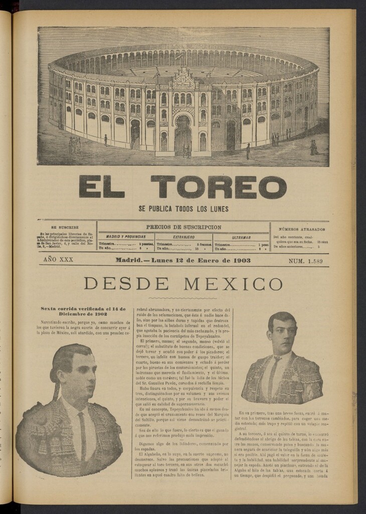 Miniatura de El Toreo: suplemento a "La Correspondencia Teatral" del 12 de enero de 1903, nº 1589