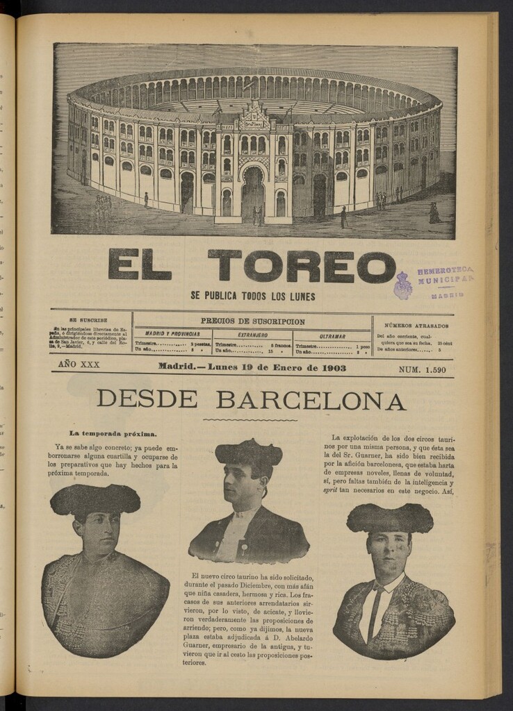 Miniatura de El Toreo: suplemento a "La Correspondencia Teatral" del 19 de enero de 1903, nº 1590