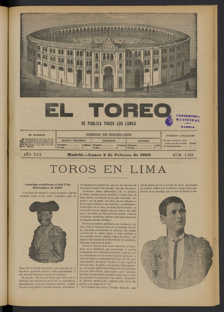 Miniatura de El Toreo: suplemento a "La Correspondencia Teatral" del 2 de febrero de 1903, nº 1592