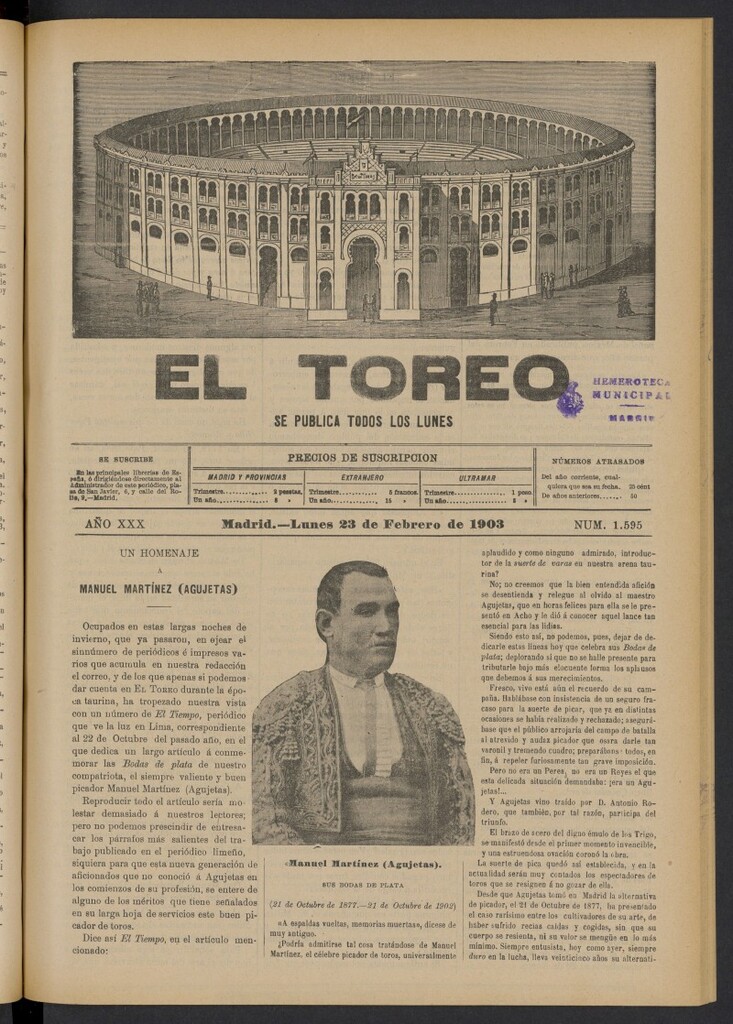 Miniatura de El Toreo: suplemento a "La Correspondencia Teatral" del 23 de febrero de 1903, nº 1595