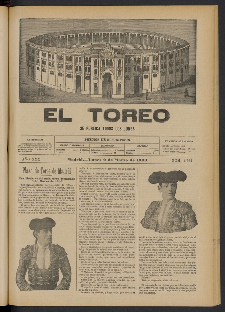 Miniatura de El Toreo: suplemento a "La Correspondencia Teatral" del 9 de marzo de 1903, nº 1597