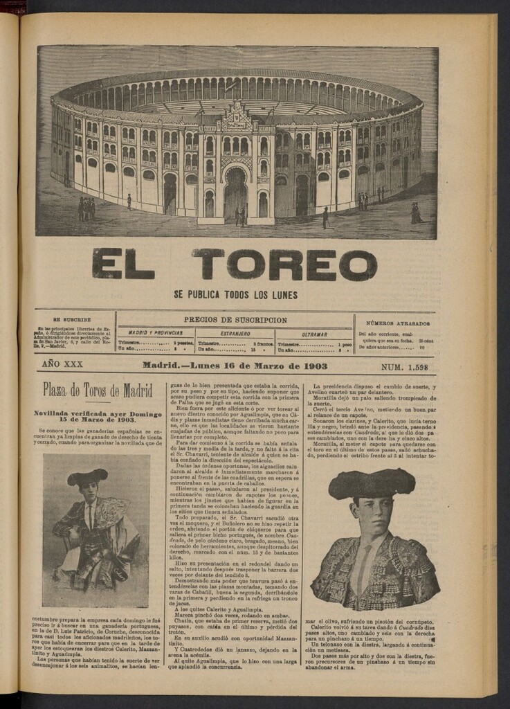 Miniatura de El Toreo: suplemento a "La Correspondencia Teatral" del 16 de marzo de 1903, nº 1598