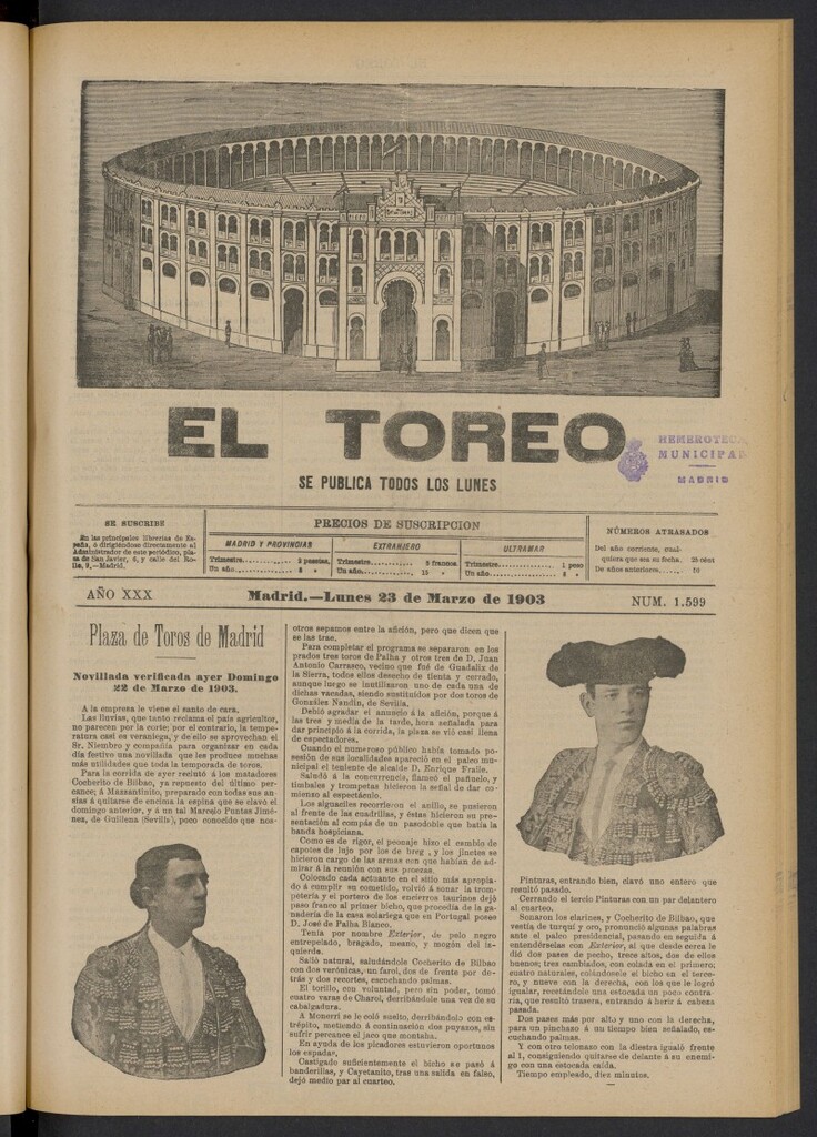 Miniatura de El Toreo: suplemento a "La Correspondencia Teatral" del 23 de marzo de 1903, nº 1599
