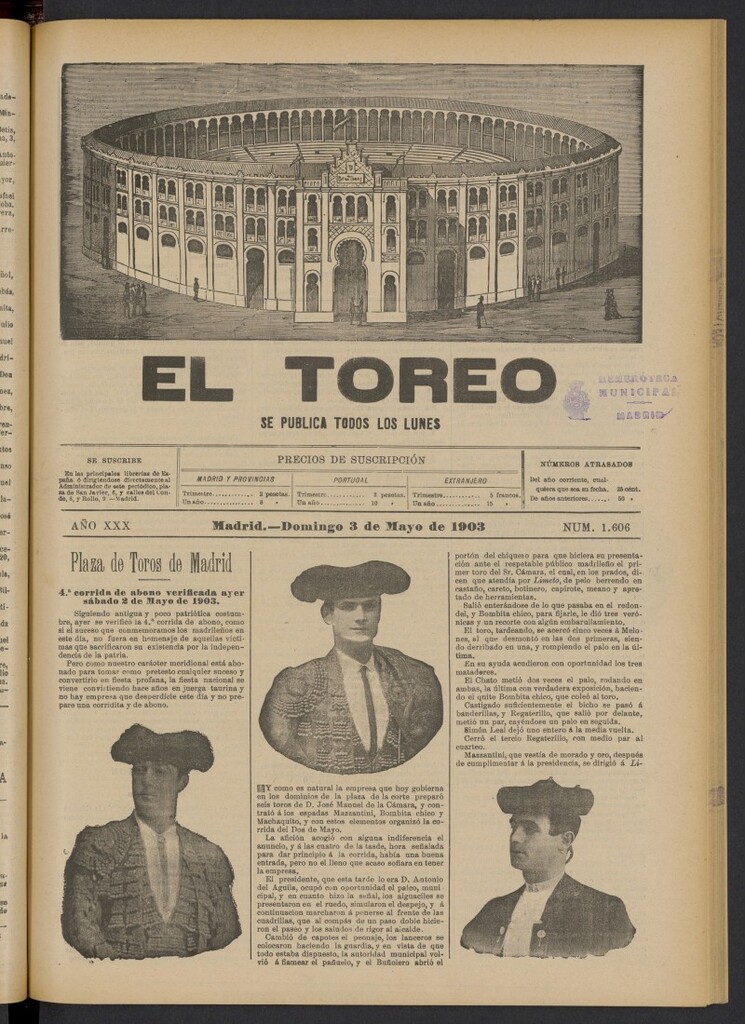 Miniatura de El Toreo: suplemento a "La Correspondencia Teatral" del 3 de mayo de 1903, nº 1606