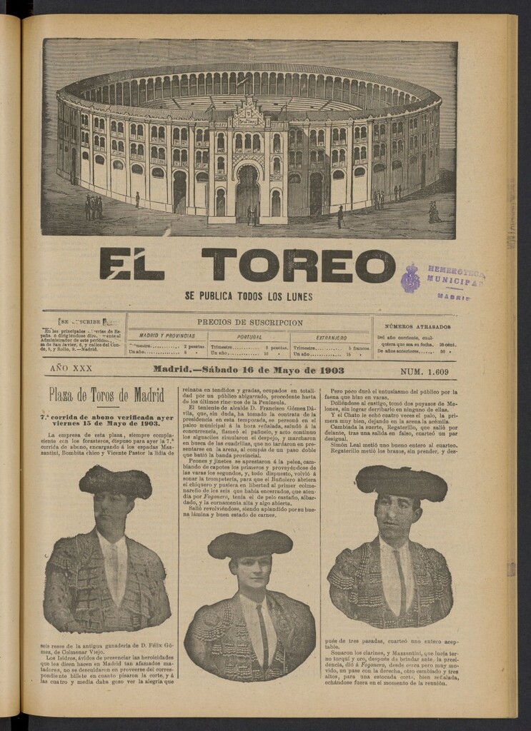 Miniatura de El Toreo: suplemento a "La Correspondencia Teatral" del 16 de mayo de 1903, nº 1609