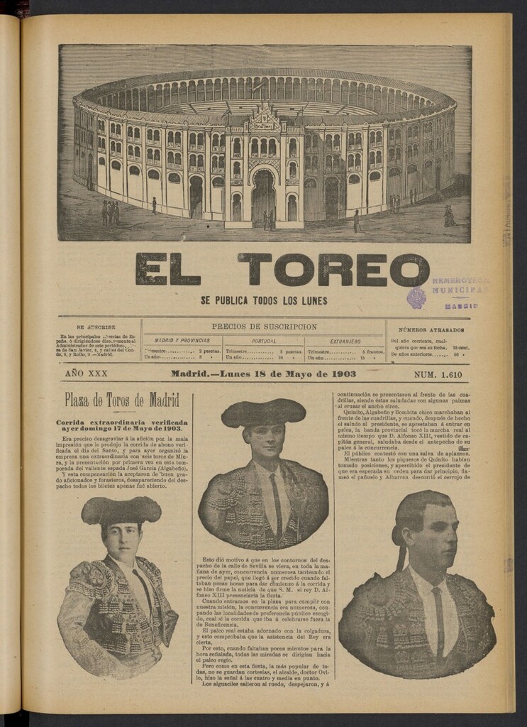 Miniatura de El Toreo: suplemento a "La Correspondencia Teatral" del 18 de mayo de 1903, nº 1610