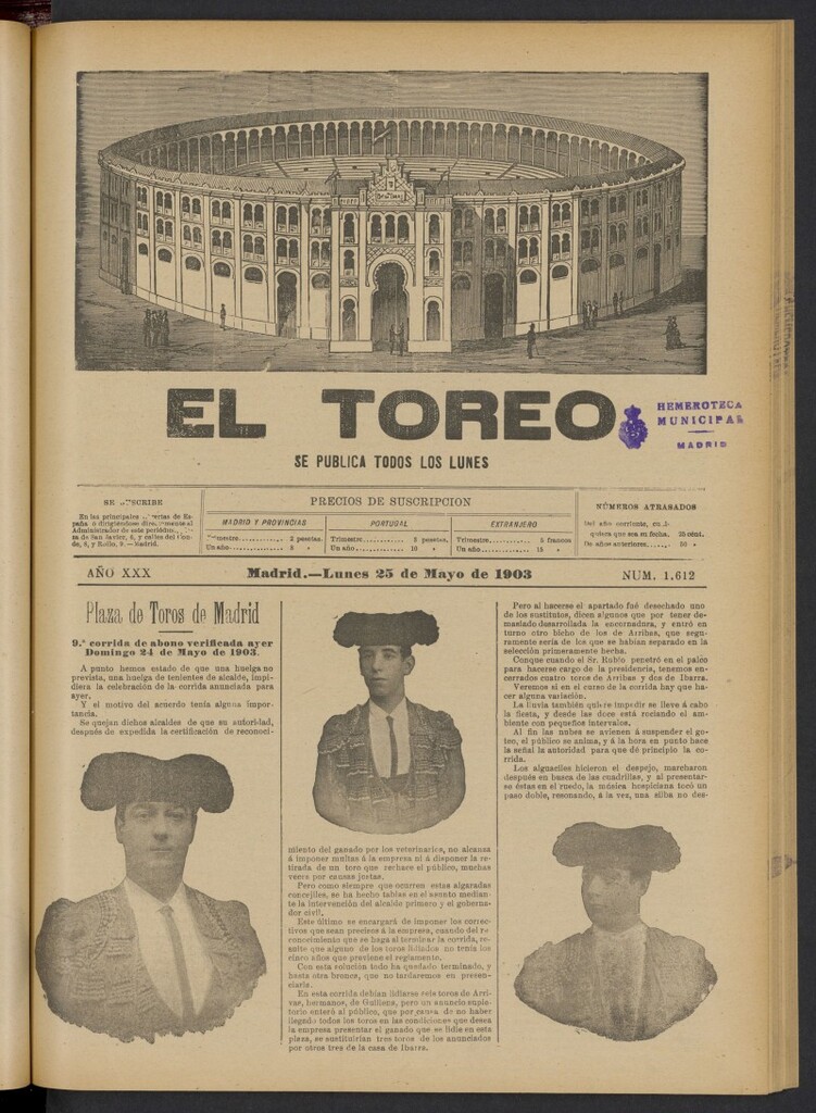 Miniatura de El Toreo: suplemento a "La Correspondencia Teatral" del 25 de mayo de 1903, nº 1612