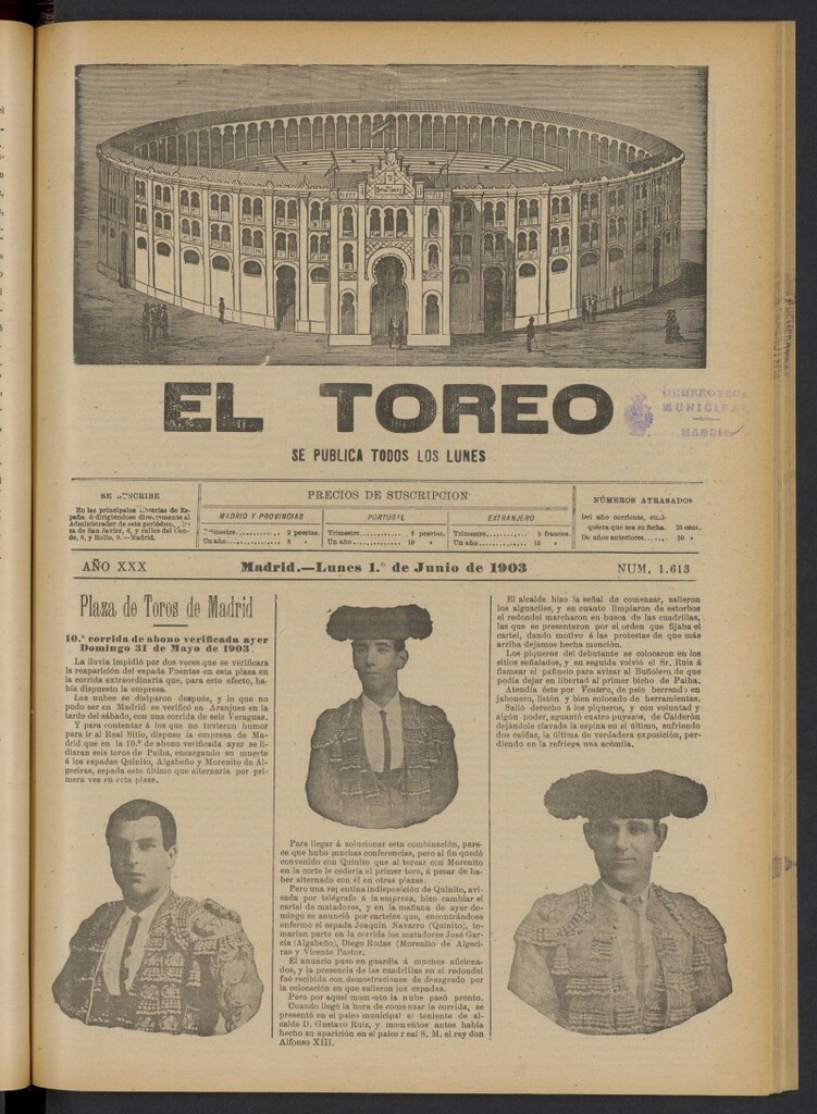 Miniatura de El Toreo: suplemento a "La Correspondencia Teatral" del 1 de junio de 1903, nº 1613