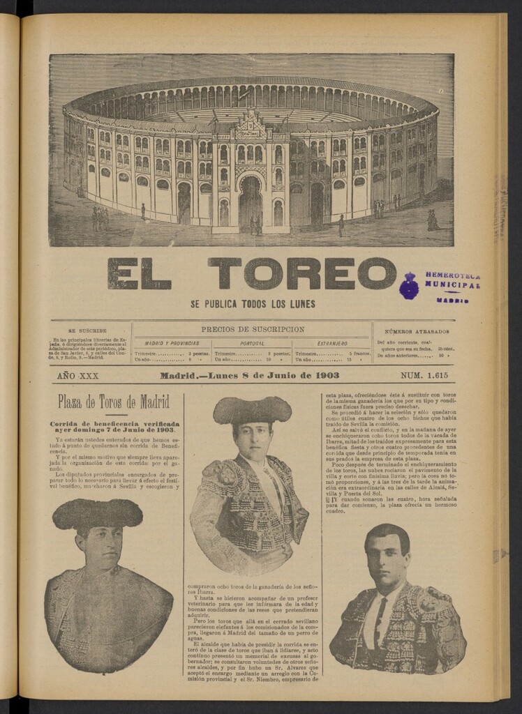 Miniatura de El Toreo: suplemento a "La Correspondencia Teatral" del 8 de junio de 1903, nº 1615