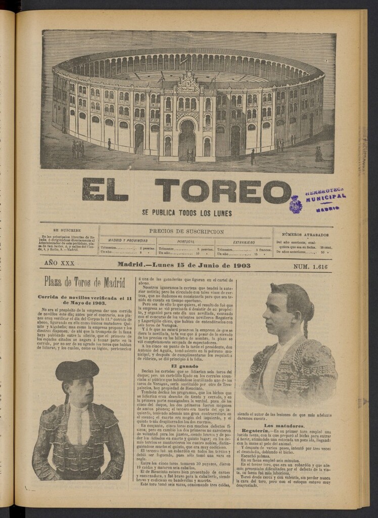 Miniatura de El Toreo: suplemento a "La Correspondencia Teatral" del 15 de junio de 1903, nº 1616