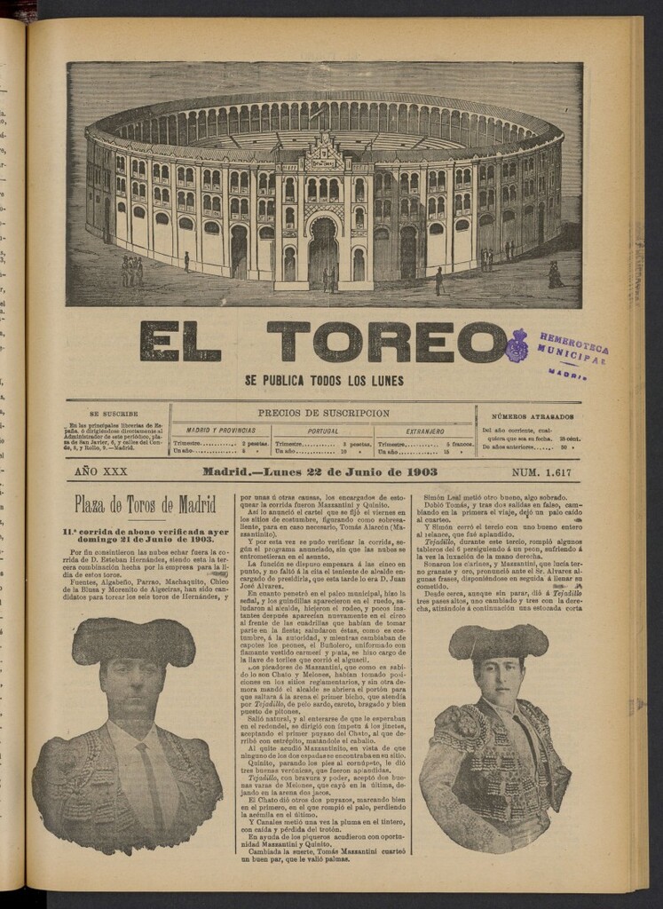 Miniatura de El Toreo: suplemento a "La Correspondencia Teatral" del 22 de junio de 1903, nº 1617