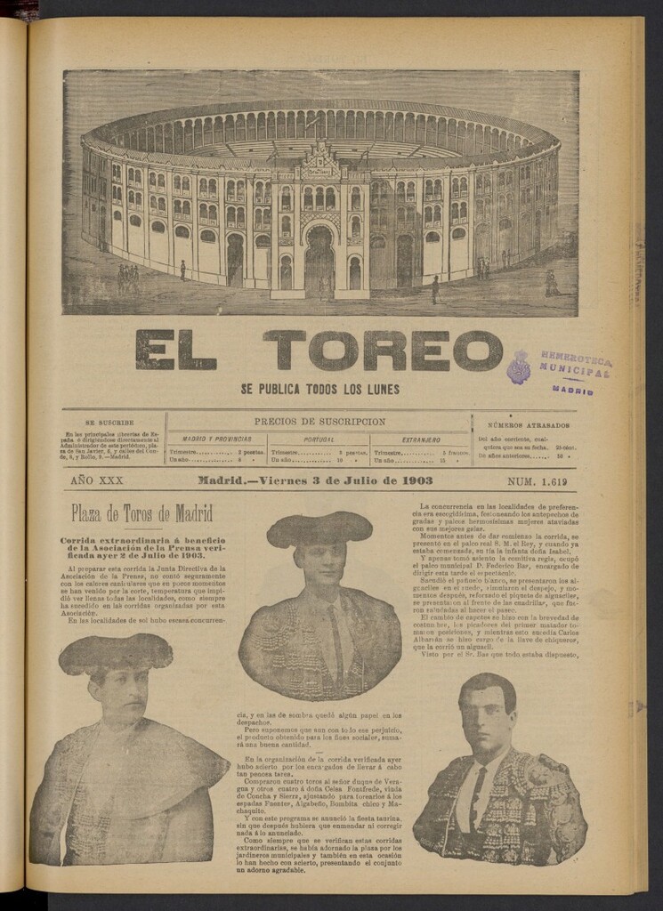Miniatura de El Toreo: suplemento a "La Correspondencia Teatral" del 3 de julio de 1903, nº 1619