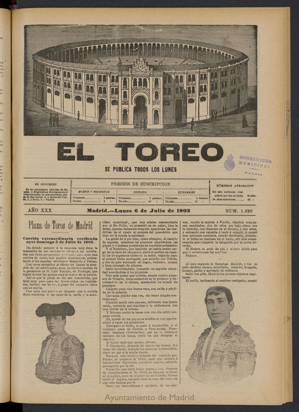 Miniatura de El Toreo: suplemento a "La Correspondencia Teatral" del 6 de julio de 1903, nº 1620