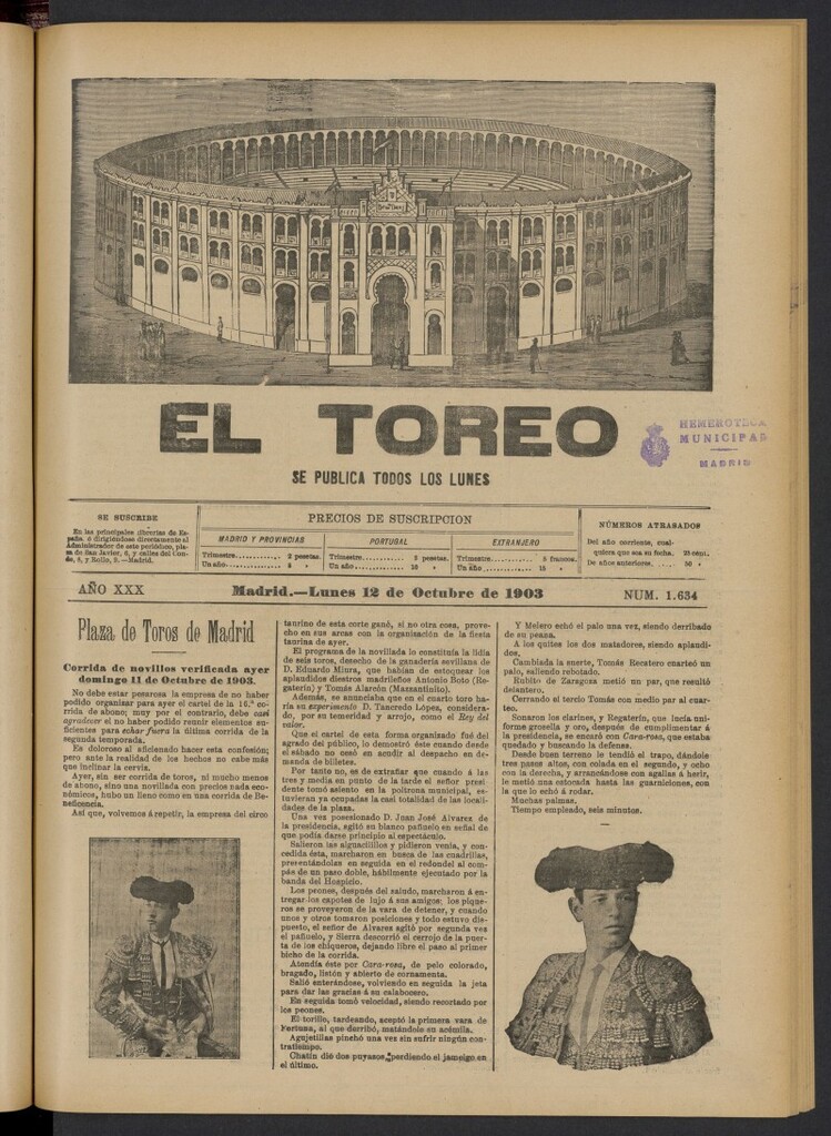 Miniatura de El Toreo: suplemento a "La Correspondencia Teatral" del 12 de octubre de 1903, nº 1634
