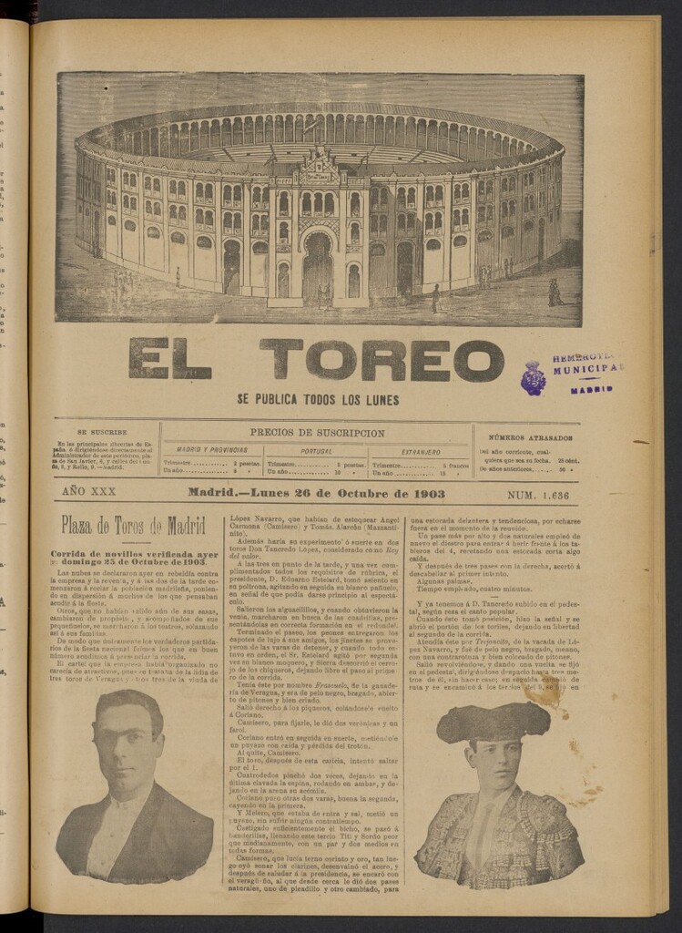 Miniatura de El Toreo: suplemento a "La Correspondencia Teatral" del 26 de octubre de 1903, nº 1636