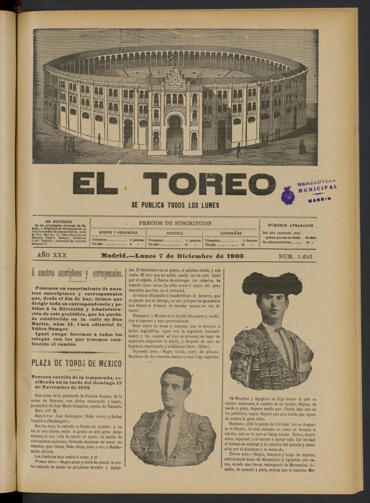 Miniatura de El Toreo: suplemento a "La Correspondencia Teatral" del 7 de diciembre de 1903, nº 1642