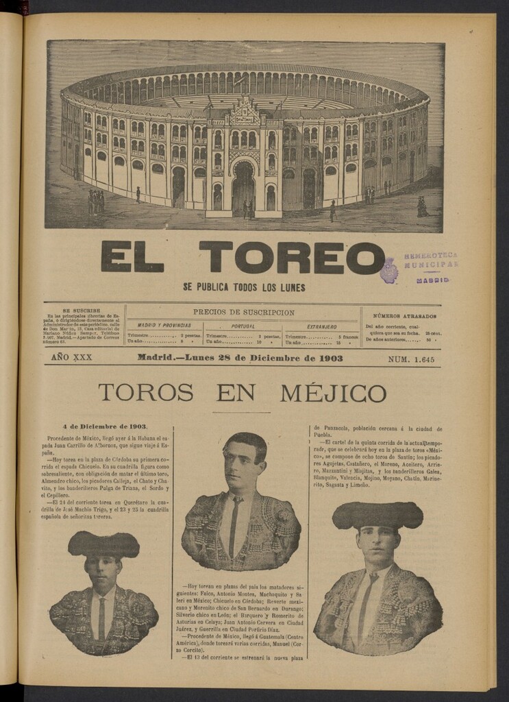 Miniatura de El Toreo: suplemento a "La Correspondencia Teatral" del 28 de diciembre de 1903, nº 1645