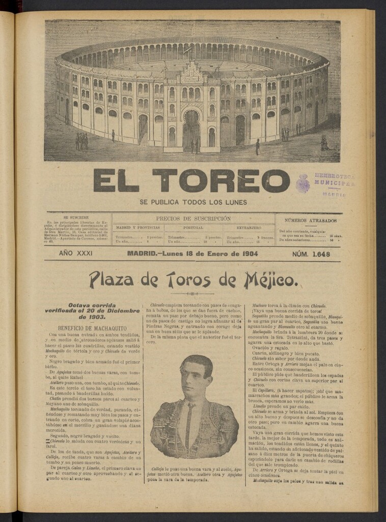 Miniatura de El Toreo: suplemento a "La Correspondencia Teatral" del 18 de enero de 1904, nº 1648