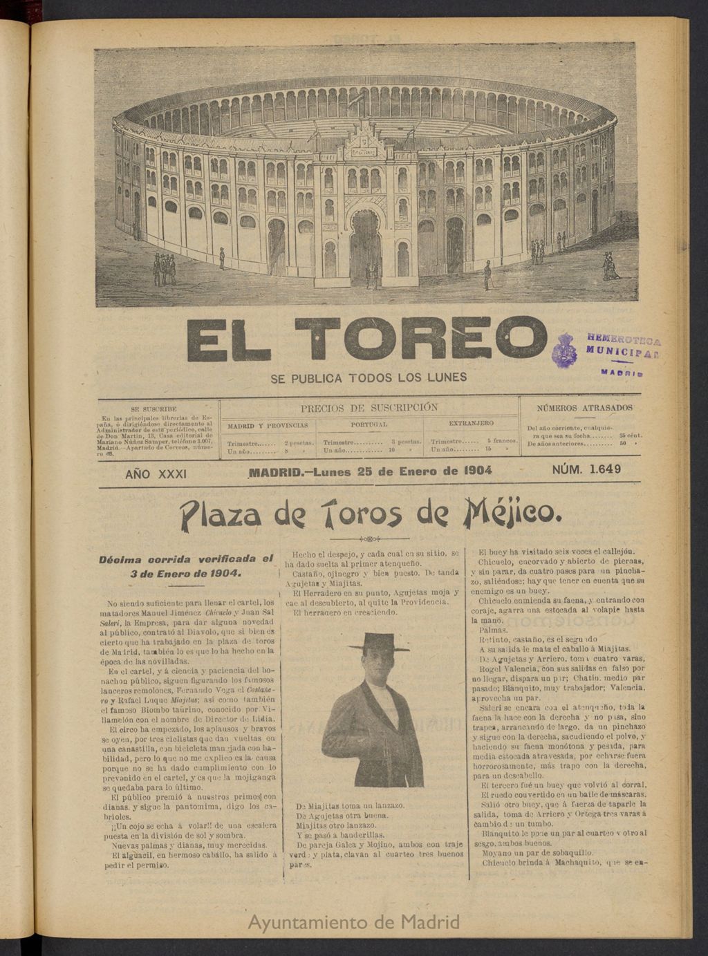Miniatura de El Toreo: suplemento a "La Correspondencia Teatral" del 25 de enero de 1904, nº 1649