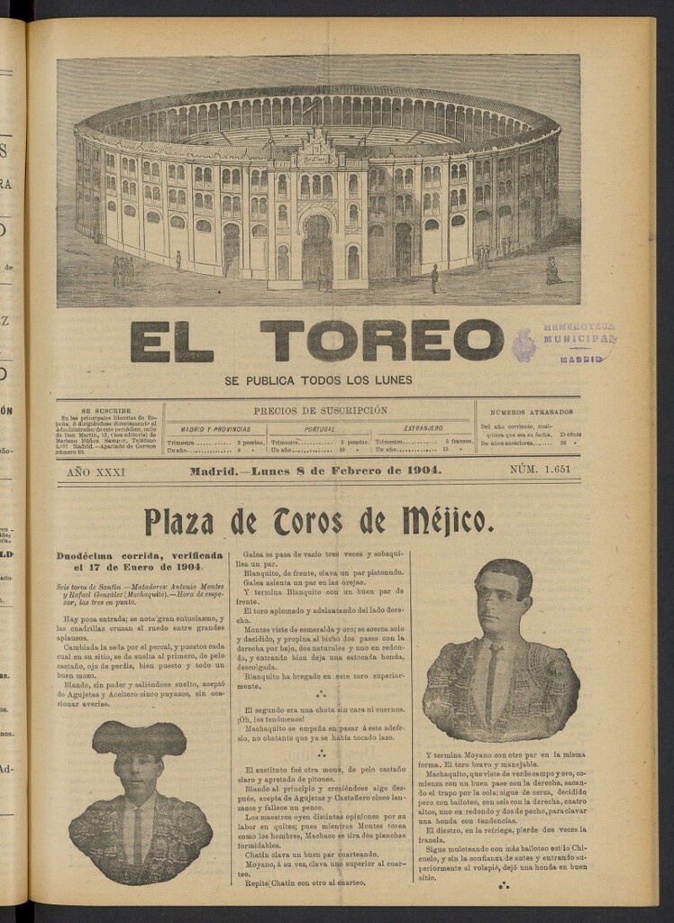 Miniatura de El Toreo: suplemento a "La Correspondencia Teatral" del 8 de febrero de 1904, nº 1651