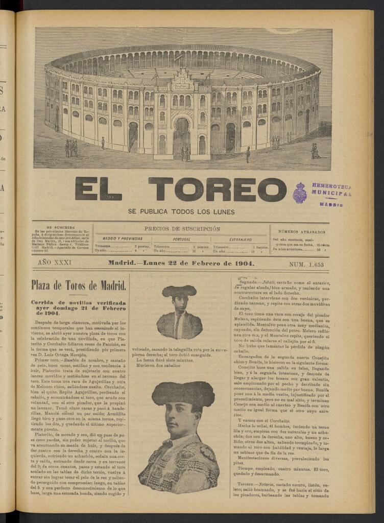 Miniatura de El Toreo: suplemento a "La Correspondencia Teatral" del 22 de febrero de 1904, nº 1653