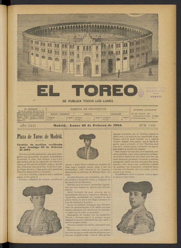Miniatura de El Toreo: suplemento a "La Correspondencia Teatral" del 29 de febrero de 1904, nº 1654