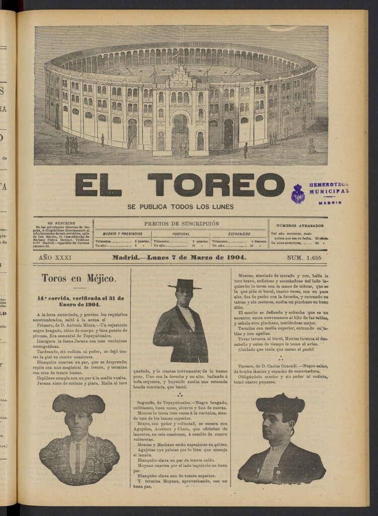 Miniatura de El Toreo: suplemento a "La Correspondencia Teatral" del 7 de marzo de 1904, nº 1655