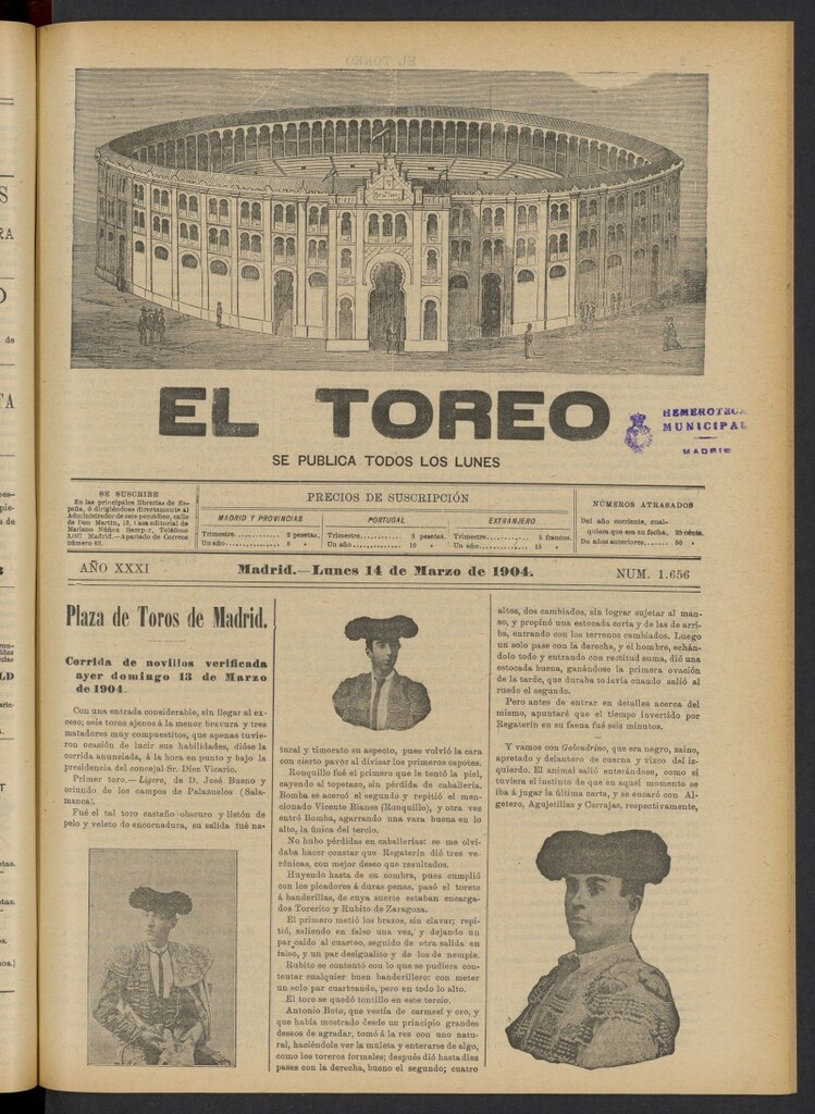 Miniatura de El Toreo: suplemento a "La Correspondencia Teatral" del 14 de marzo de 1904, nº 1656