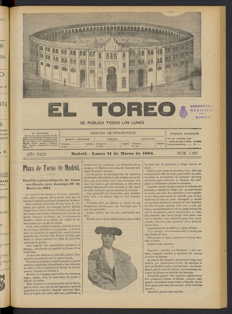 Miniatura de El Toreo: suplemento a "La Correspondencia Teatral" del 21 de marzo de 1904, nº 1657