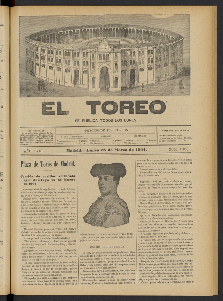 Miniatura de El Toreo: suplemento a "La Correspondencia Teatral" del 28 de marzo de 1904, nº 1658