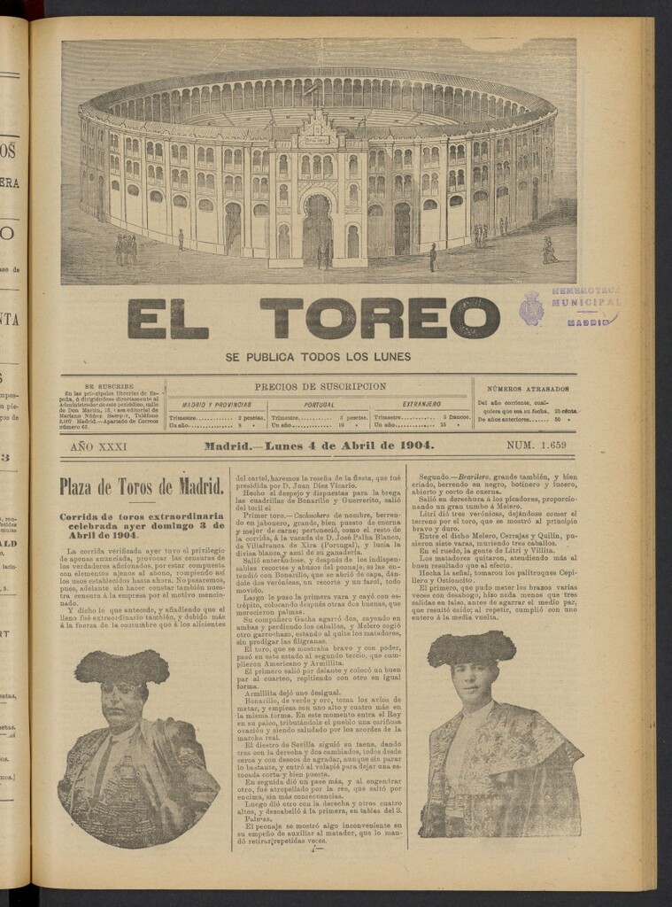 Miniatura de El Toreo: suplemento a "La Correspondencia Teatral" del 4 de abril de 1904, nº 1659
