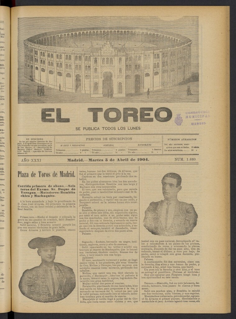 Miniatura de El Toreo: suplemento a "La Correspondencia Teatral" del 5 de abril de 1904, nº 1660