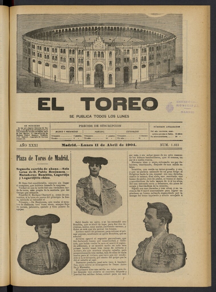 Miniatura de El Toreo: suplemento a "La Correspondencia Teatral" del 11 de abril de 1904, nº 1661