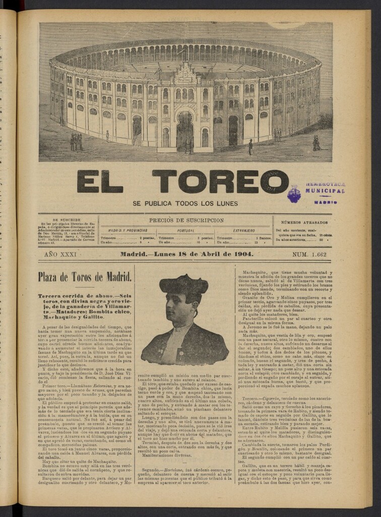Miniatura de El Toreo: suplemento a "La Correspondencia Teatral" del 18 de abril de 1904, nº 1662
