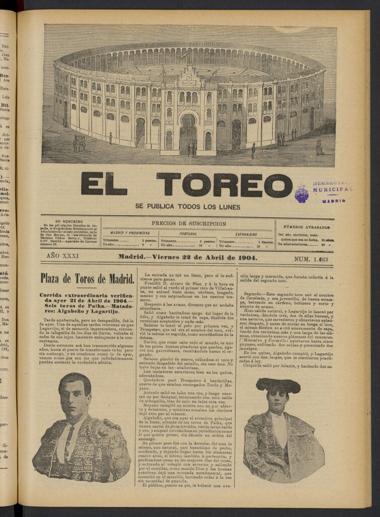 Miniatura de El Toreo: suplemento a "La Correspondencia Teatral" del 22 de abril de 1904, nº 1663
