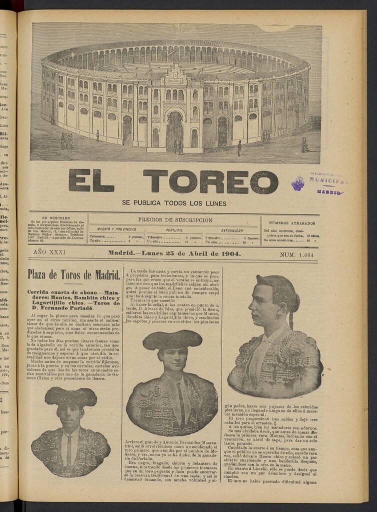 Miniatura de El Toreo: suplemento a "La Correspondencia Teatral" del 25 de abril de 1904, nº 1664