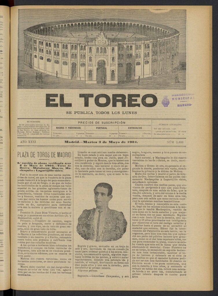 Miniatura de El Toreo: suplemento a "La Correspondencia Teatral" del 3 de mayo de 1904, nº 1666