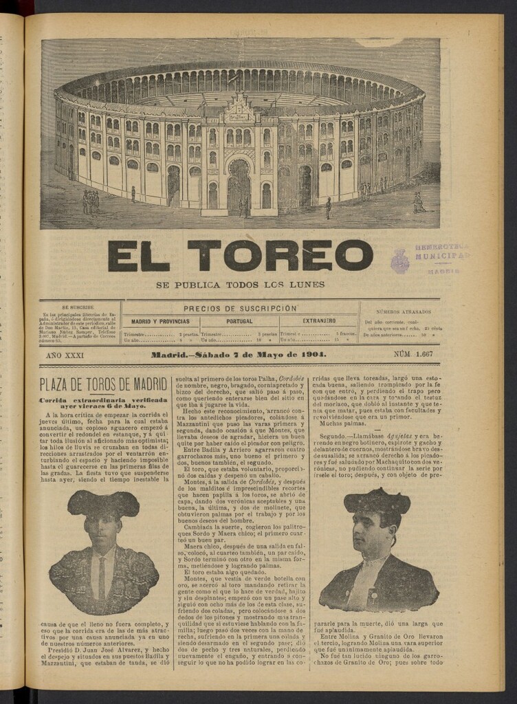 Miniatura de El Toreo: suplemento a "La Correspondencia Teatral" del 7 de mayo de 1904, nº 1667