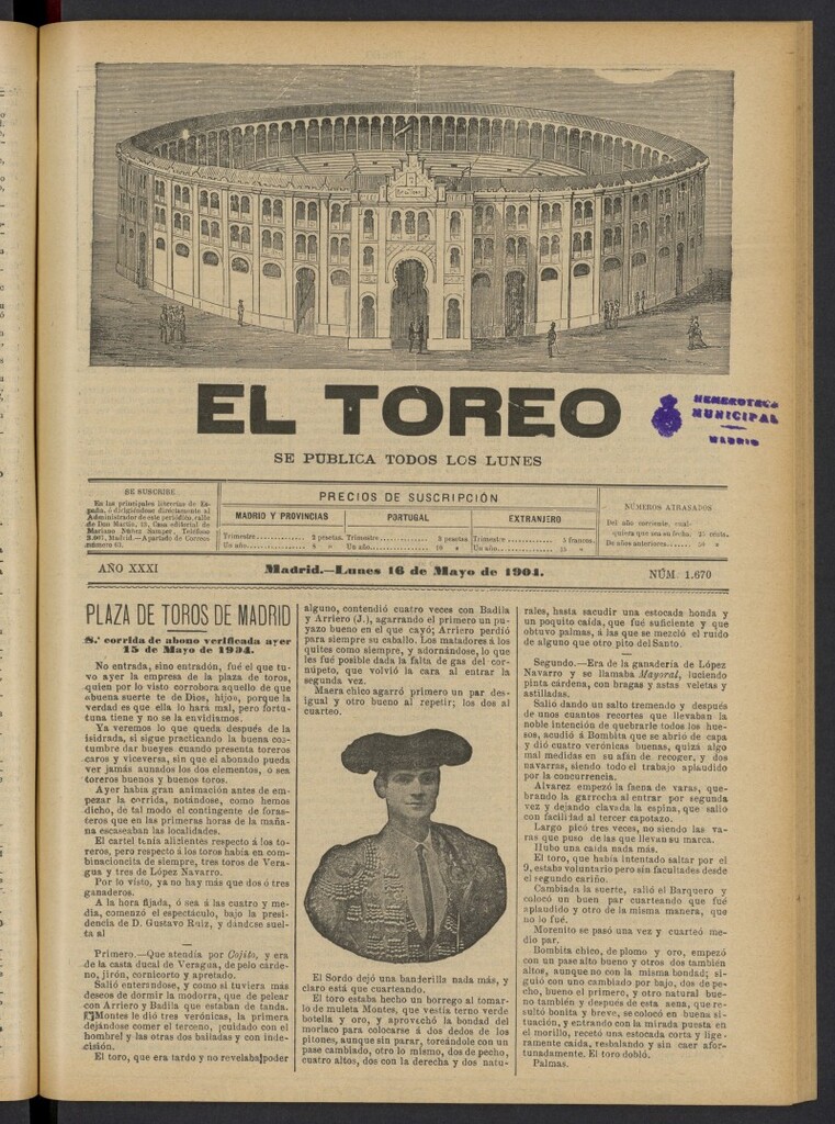 Miniatura de El Toreo: suplemento a "La Correspondencia Teatral" del 16 de mayo de 1904, nº 1670