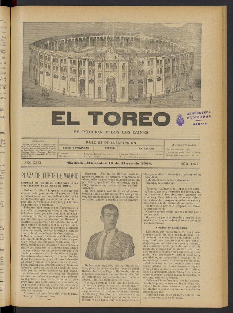 Miniatura de El Toreo: suplemento a "La Correspondencia Teatral" del 18 de mayo de 1904, nº 1671