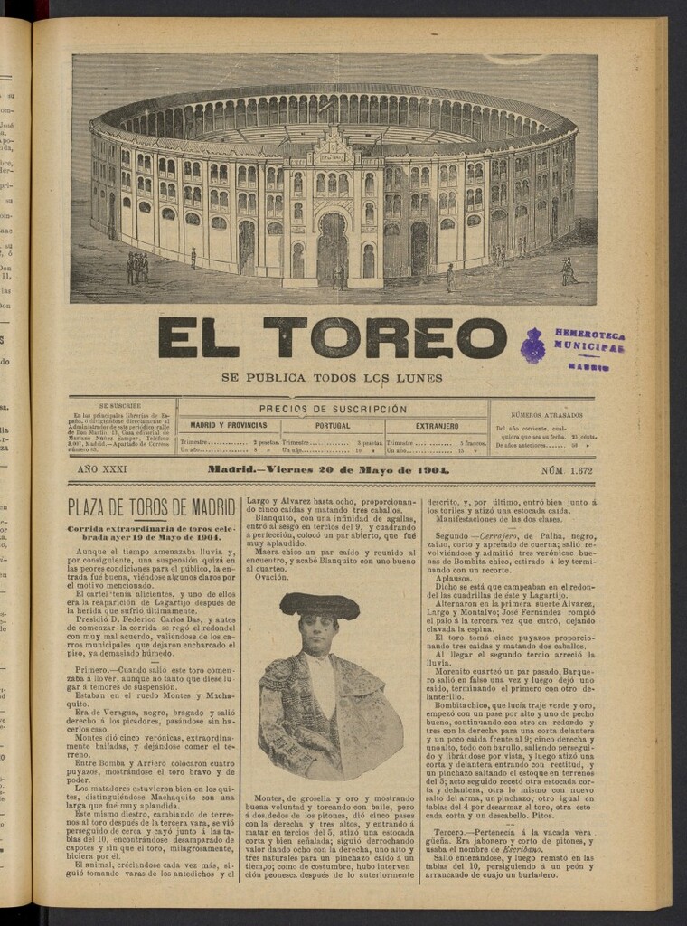 Miniatura de El Toreo: suplemento a "La Correspondencia Teatral" del 20 de mayo de 1904, nº 1672