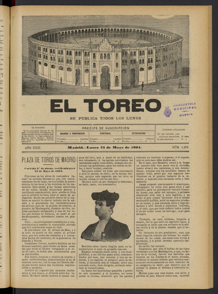 Miniatura de El Toreo: suplemento a "La Correspondencia Teatral" del 23 de mayo de 1904, nº 1673