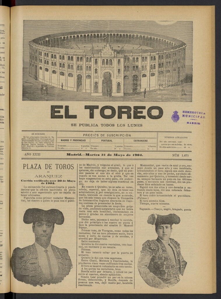 Miniatura de El Toreo: suplemento a "La Correspondencia Teatral" del 31 de mayo de 1904, nº 1675