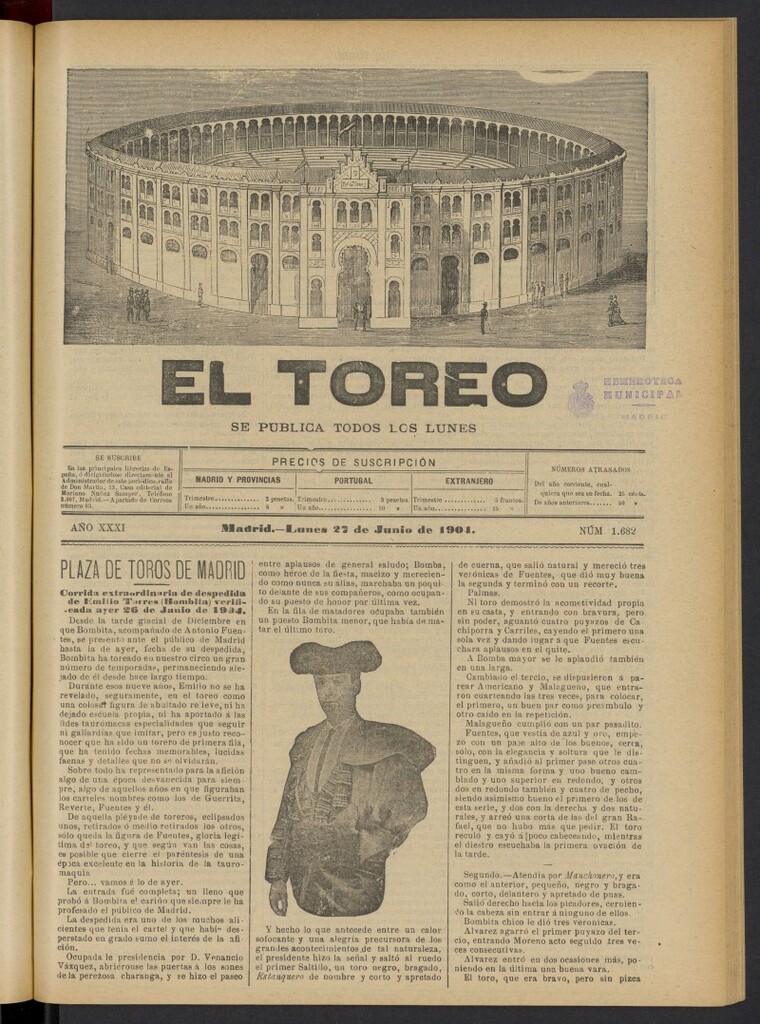 Miniatura de El Toreo: suplemento a "La Correspondencia Teatral" del 27 de junio de 1904, nº 1682