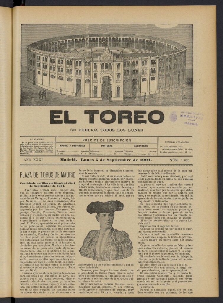 Miniatura de El Toreo: suplemento a "La Correspondencia Teatral" del 5 de septiembre de 1904, nº 1695