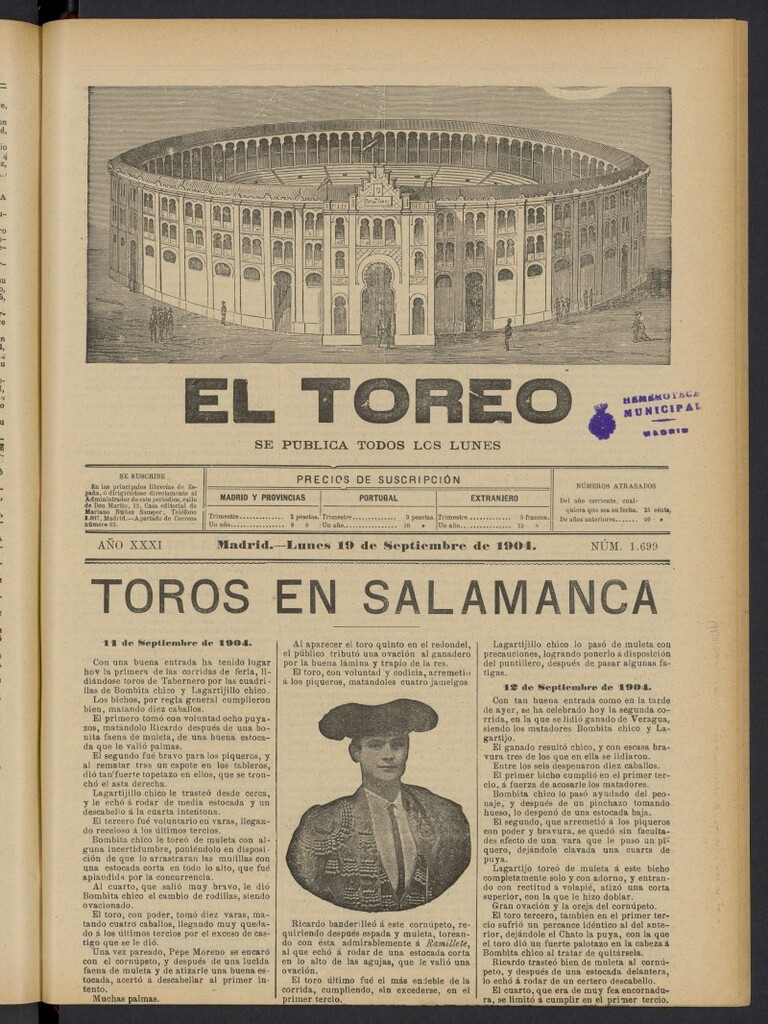 Miniatura de El Toreo: suplemento a "La Correspondencia Teatral" del 19 de septiembre de 1904, nº 1699